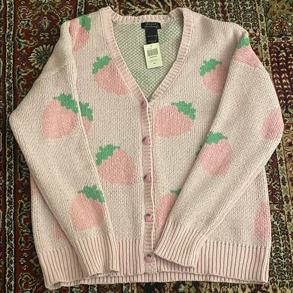 Hot Topic Sweet Society Light Pink Strawberry Pattern Cardigan - Picture 2 of 2